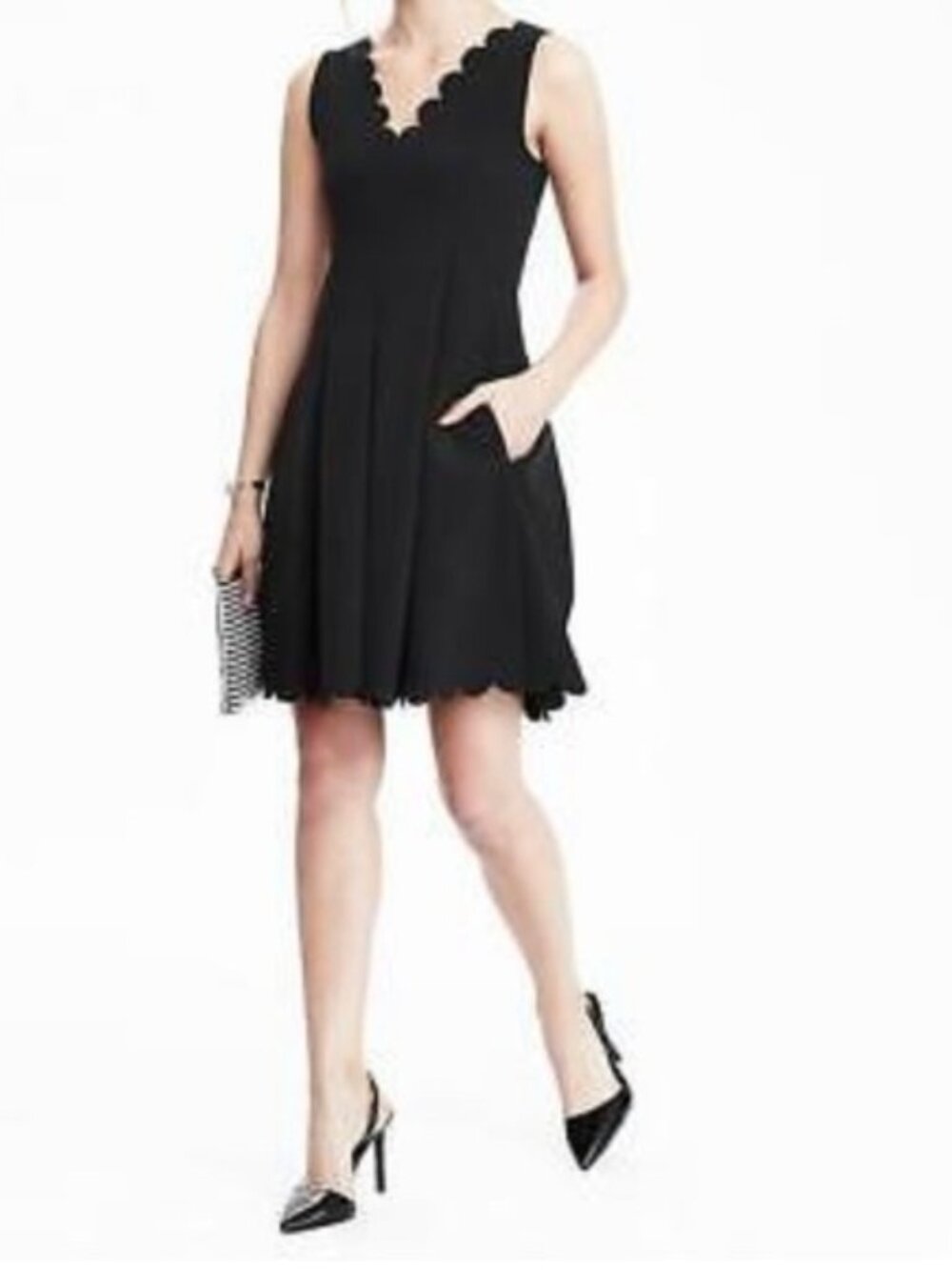 Banana Republic Black Scalloped A Line Dress with pockets - Picture 2 of 5